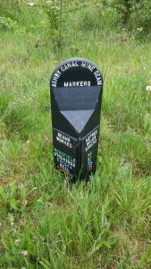 Marker post in middle of field